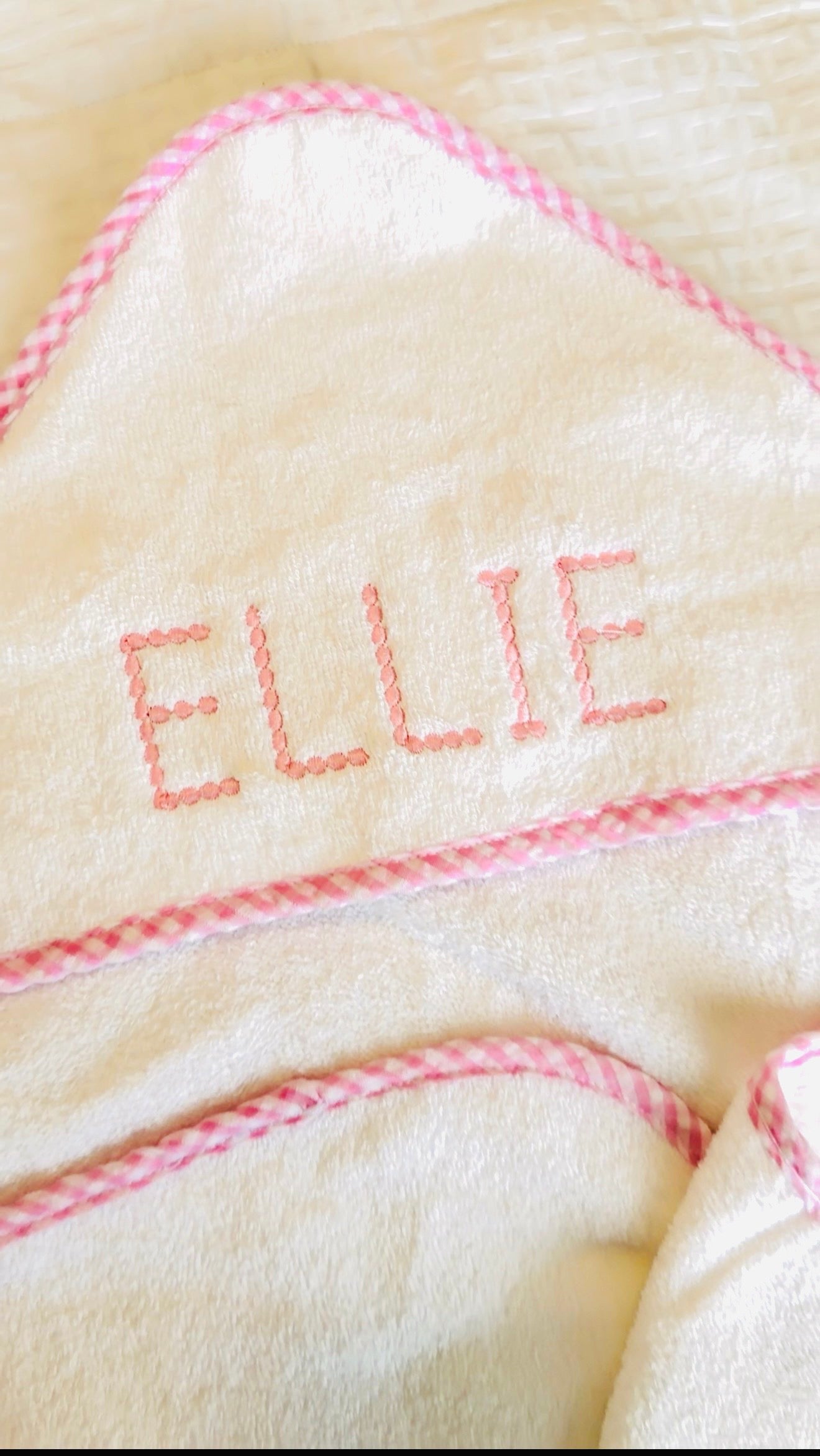 Gingham Hooded Baby Towel with Name | Custom Embroidery