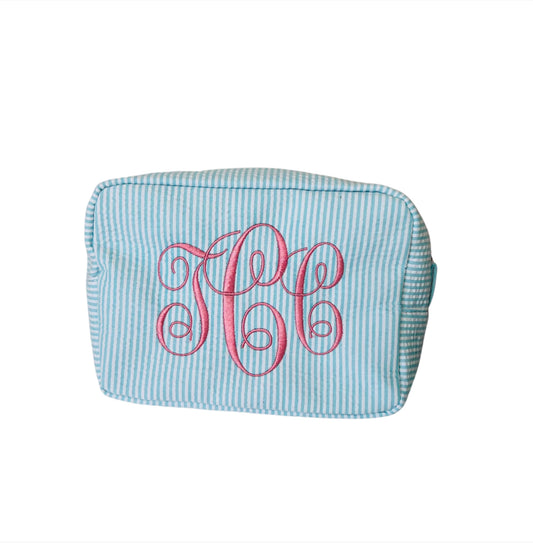 Personalized Seersucker Cosmetic Bag | Monogrammed Travel Toiletry