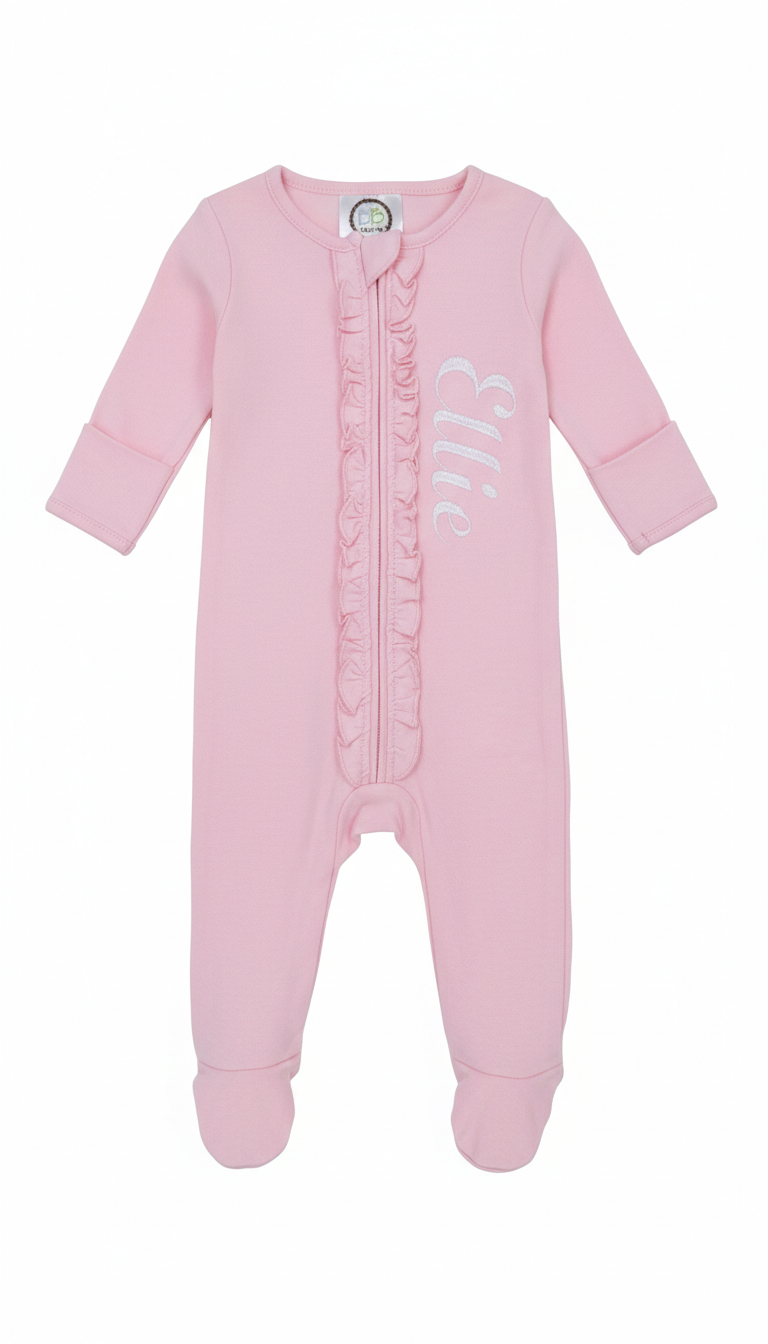 Personalized Ruffle Zipper Footie Pajamas (Newborn–6 Months)