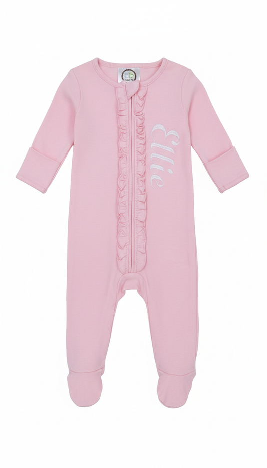 Personalized Ruffle Zipper Footie Pajamas (Newborn–6 Months)