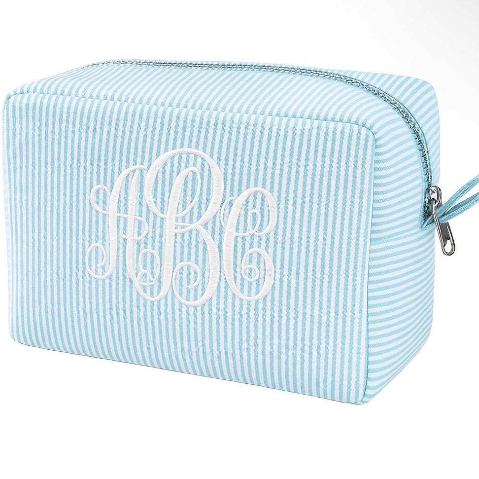 Personalized Seersucker Cosmetic Bag | Monogrammed Travel Toiletry